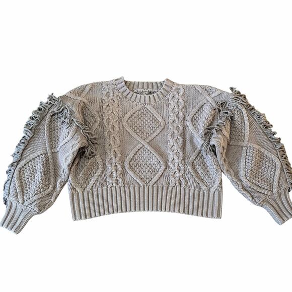 Line & Dot Jasper Fringe Sweater XS Gray Cable Knit CottageCore CabinCore NWT - Picture 2 of 10
